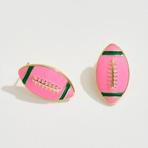 Pink & Green Football Stud Earrings | 14K Gold Dipped Enamel Sports Jewelry